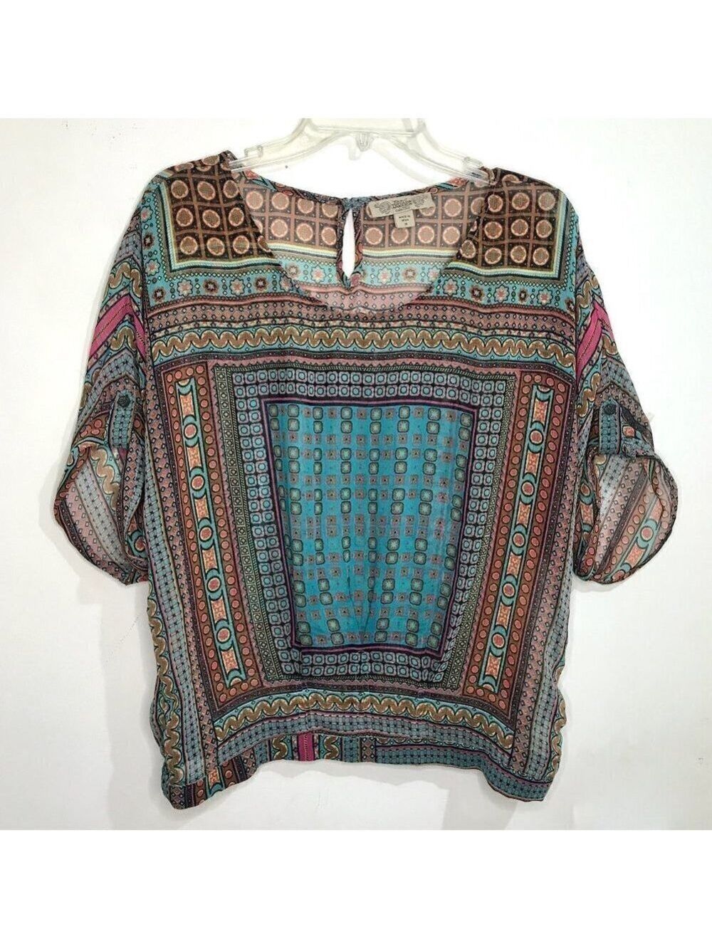 Nine West Vintage America Collection Boho Retro Short Sleeve Top